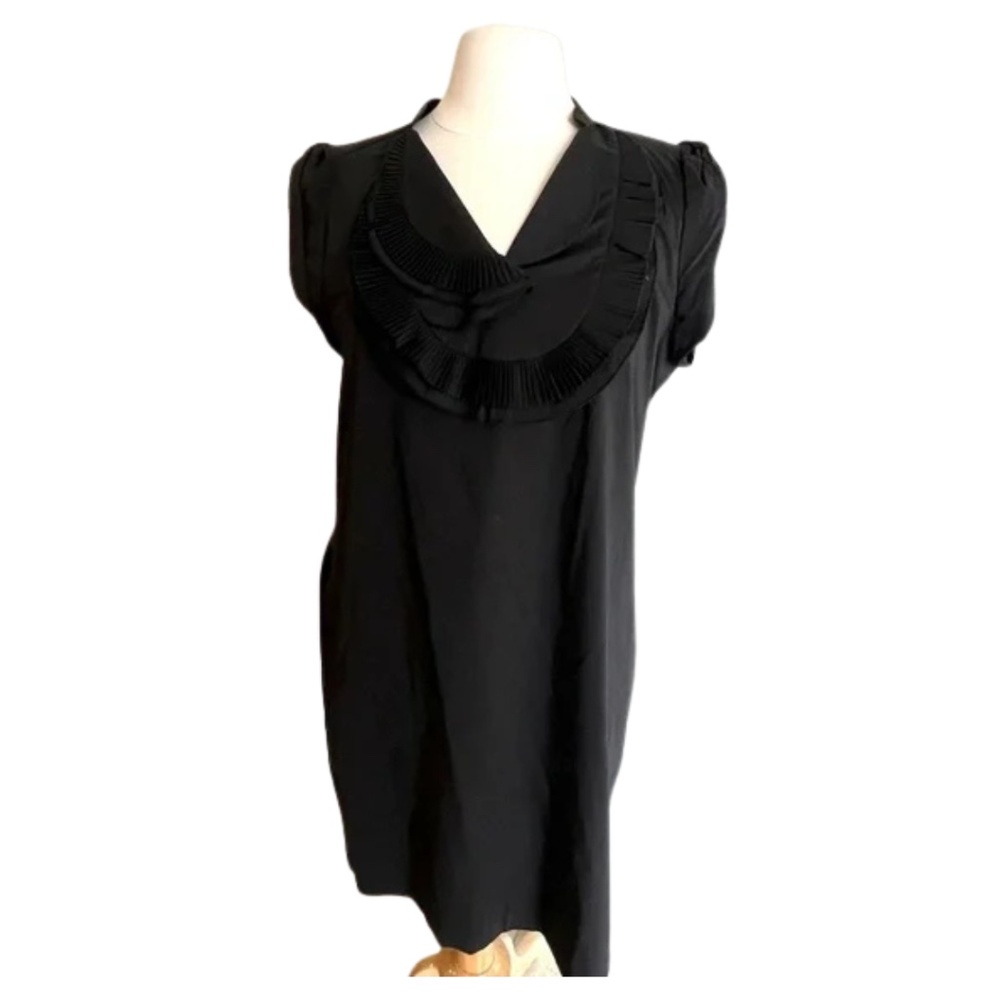 BCBGMaxAzria Black Ruffle Neck Dress | Size Medium | Elegant Shift Dress